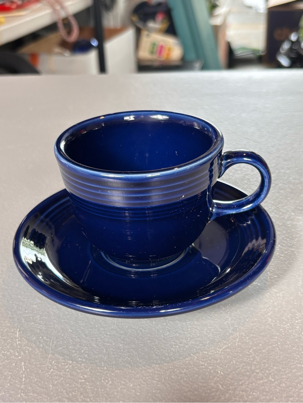 Fiesta Cobalt Blue Flat Cup & Saucer Set Homer Laughlin USA Retired